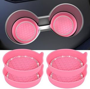 Amooca Car Cup Coaster Universal Non-Slip Cup Holders Bling Crystal Rhinestone Car Interior Accessories 4 Pack Sakura Pink