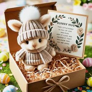 Hulezt Handmade Mini Bunny Hug Cute Easter Gift, 2026 New Soft Plush Rabbit Mini Bunny Hugs in Box with Card, Easter Basket Bunny Stuffer Women Men for Birthday, Mother's Day, Valentine's Day (Brown)
