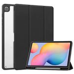 KuRoKo Slim Case for Samsung Galaxy Tab S6 Lite 10.4 inch 2022 (SM-P613/P619) & 2020 (SM-P610/P615),Shockproof Cover with Clear Transparent Back Shell with S Pen Holder-Black