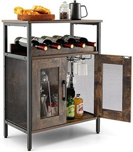 PETSITE Wine Bar Cabinet, Home Liquor Cabinet with Removable Wine Rack and Glass Holder, Coffee Bar Cabinet with Storage, Industrial Sideboard Buffet Cabinet with Mesh Doors for Kitchen