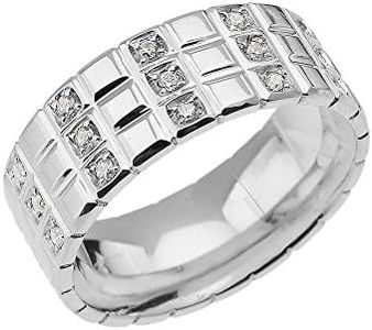 Men's 10k White Gold CZ Checkerboard Men's Wedding Band Ring (Size 15.75)