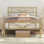 Yaheetech 3ft Single Bed Metal Slatted Bed Frame with Cloud-inspired Design Headboard, Under-bed Storage Antique Gold