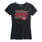 NFL Womens Relaxed Fit Tshirt, Gameday Apparel, Tagless Rib Neck Contour Fit Short Sleeve Tee (San Francisco 49ers - Black, Womens Medium)