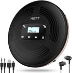 HOTT Portable CD Player with FM Transmitter,Rechargeable Bluetooth Portable CD Player with Earphones,Walkman CD Player with AUX Cable,Shockproof CD Player for Home Travel