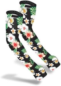 FARMER'S DEFENSE Gardening Arm Sleeves|UV Cooling Protective Sleeve Women & Men|Anti-Scratch Cover Sun UPF Outdoor Protection - Tropical Flowers - L/XL