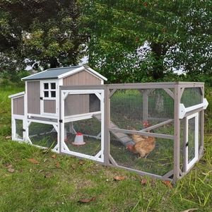 Magazoopet Large Chicken Coop with Run & Wheels, Portable Outdoor Hen House for 3-6 Chickens, 3 Nesting Boxes, Quail Hutch & Poultry Cage, Removable Tray & Ramp (95.3" L Grey)