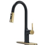 FROPO Kitchen Faucets, Black and Gold Kitchen Faucet with Pull Down Sprayer, High Arc Stainless Steel Kitchen Sink Faucet, Modern Brass Kitchen Faucet 1 or 3 Hole, Brushed Gold/Matte Black