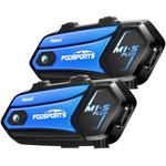 Fodsports M1-S PLUS Motorcycle Bluetooth Headset with Music Sharing, Microphone Mute, FM, Powerful 900mah Battery, Helmet Intercom up to 8 Riders with Noise Cancellation, Wonderful Sound, Blue, 2 pac