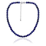 Precious Gemstone 6mm Round Beads Necklace 14" Plus 2" Extender with Sterling Silver Spring Ring Clasp (sodalite)