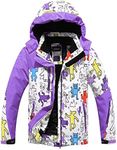 PHIBEE Girls' Waterproof Windproof Outdoor Warm Snowboard Ski Jacket, Purple/Print, 12