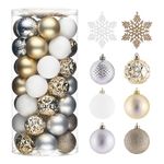 Valery Madelyn Christmas Ornaments Set for Christmas Tree Decorations, 50ct 2.36" White Gold Silver Shatterproof Christmas Ball Ornaments, Decorative Hanging Ornament Bulk for Xmas Holiday Party Decor