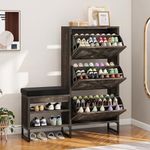 YITAHOME Farmhouse Shoe Cabinet with 3 Flip Drawers for Entryway, Shoe Storage Cabinet with Shoe Bench, Narrow Slim Shoe Rack Organizer for Entrance, Living Room, Hallway, Rustic Oak