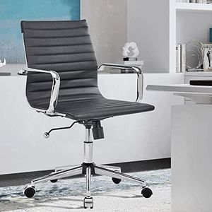 CAROCC Modern Black Office Chair Computer Desk Chairs Conference Leather Home Office Dsek Chair Mid Back Swivel Chairs with Arms (Black)…