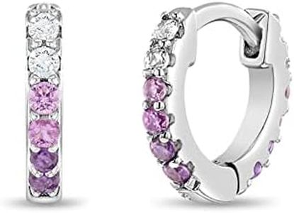 925 Sterling Silver Tiny 7mm Clear & Pink Cubic Zirconia Small Huggie Hoop Earrings for Girls - Fashionable CZ Earring for Toddlers Young Girls - Extra Small Hoop Earrings For Toddlers