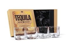 Tequila Sipping and Cocktail Glasses | Tequila Glassware Collection | Set of 4 | 10 oz Hammered Glass Short Tumblers for Drinking Mezcal, Margarita, Paloma | Thick Heavy Based Lowball Rocks Glasses