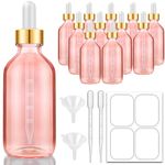 12 Pack Pink Glass Dropper Bottle 4 oz, Bumobum 120 ml Glass Eye Dropper Bottles for Essential Oils with Labels and Funnel,Tincture Bottle with Plastic Measured Dropper