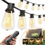 addlon 54(48+6) FT Solar String Lights Waterproof,Patio Lights Solar Powered with Remote & USB Port 15+1 LED Shatterproof Bulbs 3 Light Modes, Dimmable Solar Light for Camping Backyard Garden