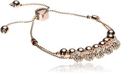 GUESS Rose-Gold-Tone Two Row Slider Bracelet with Metal and Crystal Pave Beads, Adjustable, Crystal