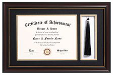 ELSKER&HOME 11x17 Diploma Frames with Tassel Holder for 8.5x11 Certificate Document Shadow Box, Mahogany Frame, Degree Double Mat, Black with Gold Rim