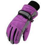 Azarxis Kids Winter Ski Gloves Snow Children Bulky Waterproof Thermal Warm Cold Weather Windproof Mittens for Boys Girls Snowboarding Sledding Cycling Riding Skating Biking (Purple, 8-10 Years Old)