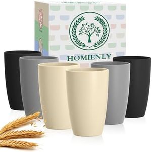 Homienly Premium Wheat Straw Cups, 20oz Lightweight and Unbreakable Drinking Cups Set of 6, Reusable Water Glasses Microwave and Dishwasher Safe Cup Set for Coffee, Milk, Juice - GreyStone