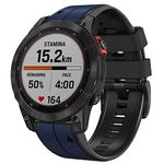 Abanen Quick Fit 26mm Silicone Watch Bands for Garmin Fenix 7X / Fenix 6X / Fenix 5X ,Soft Sport Bicolor Waterproof Wristband Strap for Garmin Enduro / Enduro 2, Tactix Delta (Dark Blue-Black)