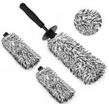 YeewayVeh Car Wheel Brush Kit, Scratch-Free Microfiber Rim Brush with 2 Replaceable Car Wheel Cleaner Brush Cover, Tire Cleaning Brush for Truck Camper SUV Fenders Engine Exhaust Tips Car Washing Kit