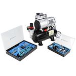 Timbertech Airbrush Kit with Compressor ABPST06 with Powerful 1/6 HP Airbrush Compressor with Tank and 2 Airbrush Gun Kits for Airbrush Painting Makeup Nail and Tattoo studios Hobby and so on