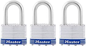 Master Lock Laminated 50mm Steel Padlock with 2 Keys - Weather-Resistant Outdoor Lock for Shed, Fence, Toolbox, Gate Lock with Keys - Hardened Boron Cut-Resistant Shackle - 3 Pack