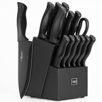 Hunter Knife Set, Dishwasher Safe Kitchen Knife Set with Block, 15 Pcs Black Kitchen Knife Sets with Block Self Sharpening, 6 Steak Knives, Black