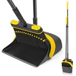 JEHONN Broom and Dust Pan, 54.3 inches Long Handle Swivel Brush, Upright Foldable Dustpan with Comb Teeth for Home Kitchen Lobby Indoor Floor Cleaning (Black & Yellow)