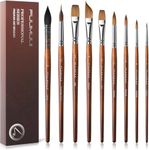 Professional Sable Watercolour Brushes 9pcs, Fuumuui Artist Paint Brush Set, Squirrel Hair Mop Brush, Extended Point Brush, Round Point, Flat, Dagger for Watercolor Gouache Inks Painting
