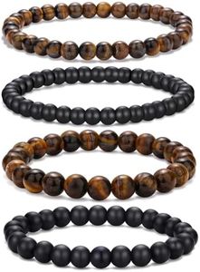 RANKEEF Mens Beaded Bracelets Lightweight 6mm/8mm Natural Stone Bracelet for Men Bead Bracelets Set Various Black Beaded Bracelet for Men Adjustable Stretch Men's Bracelet Tigers Eye Bracelet