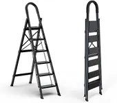 GameGem Lightweight Aluminum 6 Step Ladder Folding Step Stool Stepladders with Anti-Slip and Wide Pedal for Home and Kitchen Use Space Saving (Black)