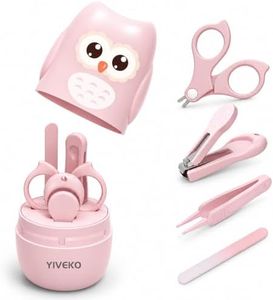 YIVEKO Baby Nail Kit, 4-in-1 Baby Nail Care Set with Cute Case, Baby Nail Clippers, Scissors, Nail File & Tweezers, Baby Manicure Kit and Pedicure kit for Newborn, Infant, Toddler, Kids-Owl Pink