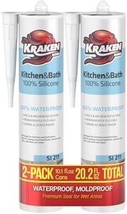 Kraken Bond Premium Kitchen and Bathroom Silicone Caulk Clear - (2x10.1 fl.oz) RTV Clear Silicone Sealant Waterproof for Kitchen, Bathroom, Shower, Sink, Anti Shrink 100% Silicone Caulking | 2 Pack