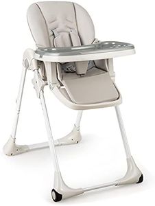 KOTEK Foldable Baby High Chair w/ 7-Position Adjustable Seat Height, Adjustable Backrest, Footrest and Tray, Portable Baby Dining Chair w/ Detachable PU Leather Cushion, Wheels for Infant Toddler (Grey)