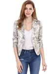 Allegra K Women's Open Front Office Work Business Crop Suit Blazer Jacket Beige-Floral 12