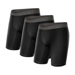 emBamboo Mens Boxer Briefs Anti Chafe Breathable Moisture-Wicking Bamboo Trunks Underwear without Fly Pouch for Men 3 Pack, Black-black-black, L