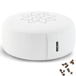 Large White Meditation Pillow Cushion by Mindful & Modern - Zafu Buddhist Yoga Bolster for Best Posture - Buckwheat Hull Filled Round Cushion with Removable Cover + Carry Handle