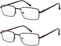 Yogo Vision Bifocal Reading Glasses 2 Pack Metal Full Rim Readers Rectangle Glasses for Reading Men and Women Black and Brown 2