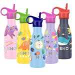 SHO Kids Bottle - Original 2.0 - Ultimate Insulated, Double Walled Stainless Steel Vacuum Flask & Water Bottle - 12 Hours Hot & 24 Hours Cold - 260ml - BPA Free (260ml, Nature Explorer with Straw Lid)