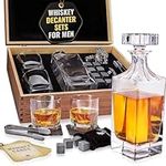 Whiskey Decanter Gift Set by Royal Reserve – Artisan Crafted Liquor Bourbon Decanter with Glasses, Chilling Stones, Coasters and Tong – Christmas Gifts for Men, Husband, Dad, Friend