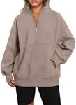 AUTOMET Women's Half Zip Oversized Sweatshirts Fleece Pullover Long Hoodies Casual Mock Turtleneck Sweaters with Pockets Beige M