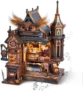 FUNPOLA LED 3D Wood Puzzle Owl Post Office, Dynamic Model with Mechanical Gears, DIY Miniature Kit with Music and LED Lights, Home Décor Gift for Adults and Teens