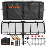 Mockins 60"x24"x6" Folding Trailer Hitch Cargo Carrier w/ 25 CuFt. Cargo Hitch Carrier Bag | 500 Lbs. Cap Weatherproof Steel Luggage Rack for SUV/Car & Vinyl Soft-Shell Car Carrier Cargo Bag