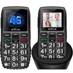 artfone C1+4G Big Button Mobile Phone for Elderly丨USB-C, Charging Dock丨1800mAh Battery丨Easy to Use Basic Elderly Phone丨SIM Free Unlocked Senior Mobile Phone丨SOS Button丨FM Radio丨Time Reporting - Black