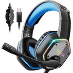 EKSA E1000 USB Gaming Headset for PC - Computer Headphones with Microphone/Mic Noise Cancelling, 7.1 Surround Sound Wired Headset & RGB Light - Gaming Headphones for PS4/PS5 Console Laptop (Blue)