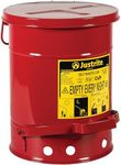 Justrite 6 Gallon Galvanized Steel Oily Waste Can, 16" x 12" Metal Oil Rag Safety Can with Quiet Foot-Operated Self-Closing Lid for Oil Rag Disposal, Made in The USA, Red, 09108