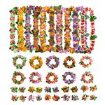 JEKANEL 40 Packs Hawaiian flower Leis,Tropical Luau Party Supplies of Hula Garland Necklaces Bracelets Headband Jumbo Simulated Silk Flowers for Hawaii Decorations, Birthday Party Favors, Beach Theme Party Decorations